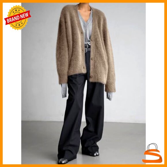 Oversized Fuzzy Cardigan Sweater V Neck Button Down Casual Furry Chic - Picture 5 of 7